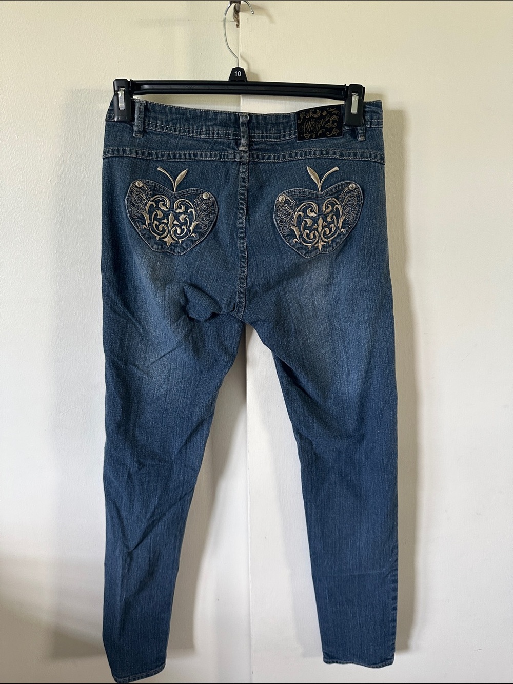 Apple Bottoms Junior’s Dark Blue Embroidered Heart Back Pocket Jeans